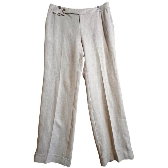 Liz Claiborne Audra Sz 12 Beige 100% Linen Cuffed Trouser Pants Beach Career NWT - Picture 1 of 16